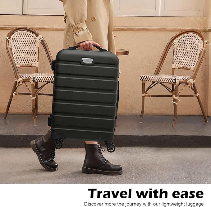 Coolife Luggage 3 Piece Set Suitcase Spinner Hardshell Lightweight TSA Lock (black, 20/24/28)