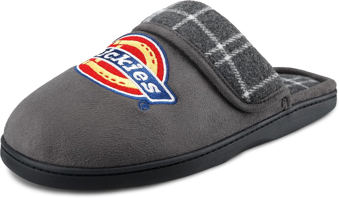 Dickies Men's Slide-on Memory Foam Scuff Slipper With Embroidered Logo - Indoor/Outdoor Sole