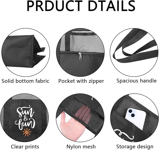 Reusable Large Beach Bags With 2 Pockets & Zipper, Lightweight Beach Tote for Poolside, Trip/swim