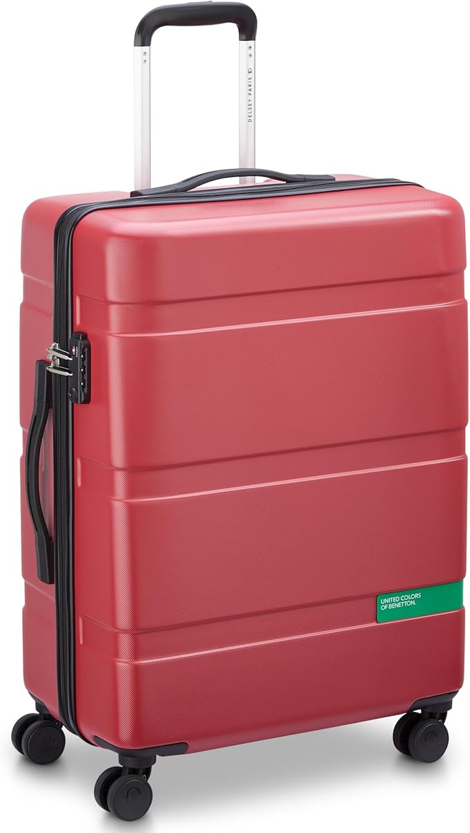 United Colors of Benetton Now! Hardside Luggage with Spinner Wheels, Red, Checked-Medium 23 Inch