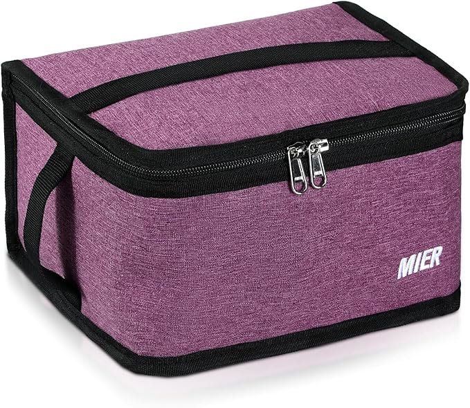 MIER Insulated Lunch Box for Men Women Kids Portable Small Lunch Bag 9 CAN Compact Thermal Mini Cooler for School Work Picnic, Purple