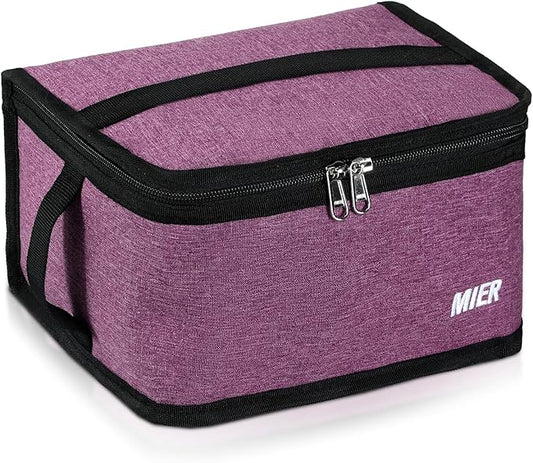 MIER Insulated Lunch Box for Men Women Kids Portable Small Lunch Bag 9 CAN Compact Thermal Mini Cooler for School Work Picnic, Purple