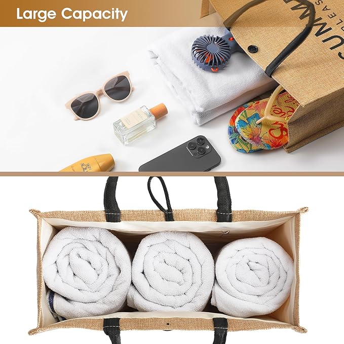 Trifabricy Beach Bag for Women, Woven Straw Beach Tote Bag Waterproof, Weaving Swim Gym Shopping Travel Bags with Button