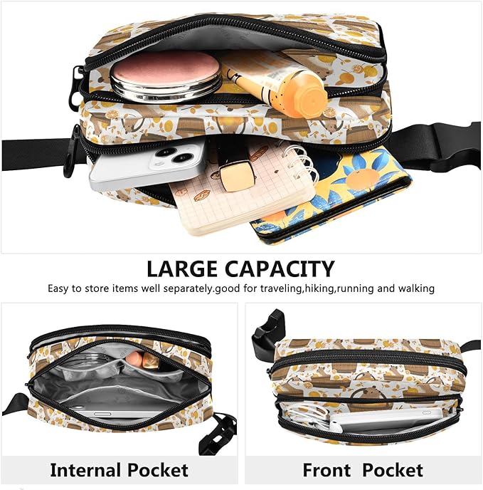 Kawaii Capybara Orange Fanny Pack for Women Men Water Resistant Fashion Waist Packs with Adjustable Strap Belt Bag for Travel Workout Jogging Hiking 21220251