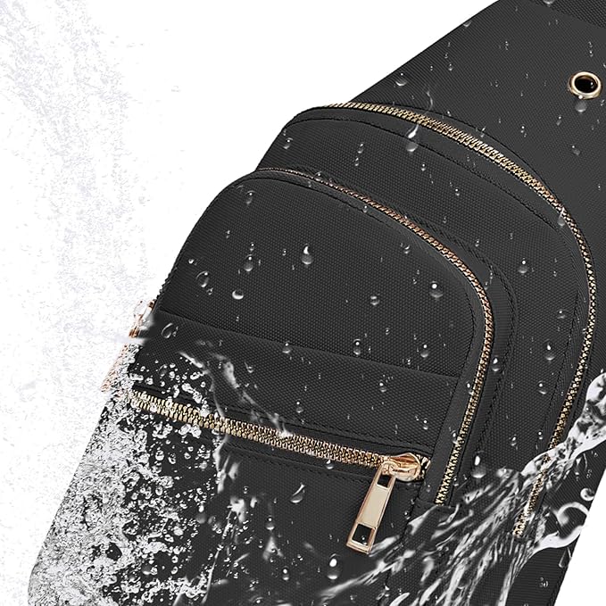 Small RFID Waterproof Travel Crossbody Sling Bags for Women Men, Black Hands Free Lightweight Sling Backpack Chest Bag Daypack for Outdoors Hiking Traveling Fitness Daily Commuting Shopping