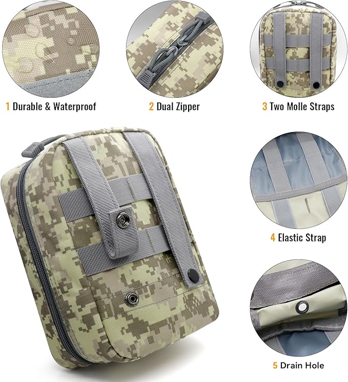 Qavctw Tactical Pouch Utility Organizer Molle Pouches EMT Ifak Medical First Aid Kit Utility Pouch with Two Zippers for Outdoor Tactical Survival Bag