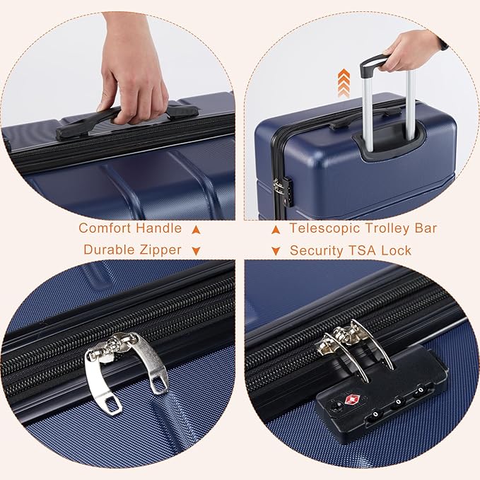 Sweetcrispy 29IN Carry on Luggage, Expandable Hard Shell ABS Suitcase with 360° Swivel Wheels, TSA Lock, Lightweight, Navy Blue