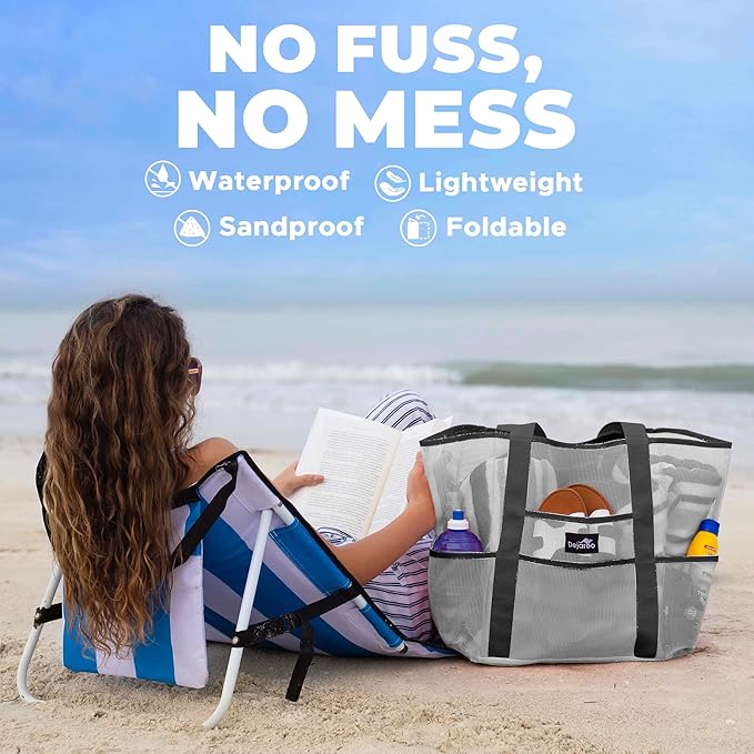 Dejaroo Mesh Sand Free Bag - Strong Lightweight Bag For Beach & Vacation Essentials. Tons of Storage!