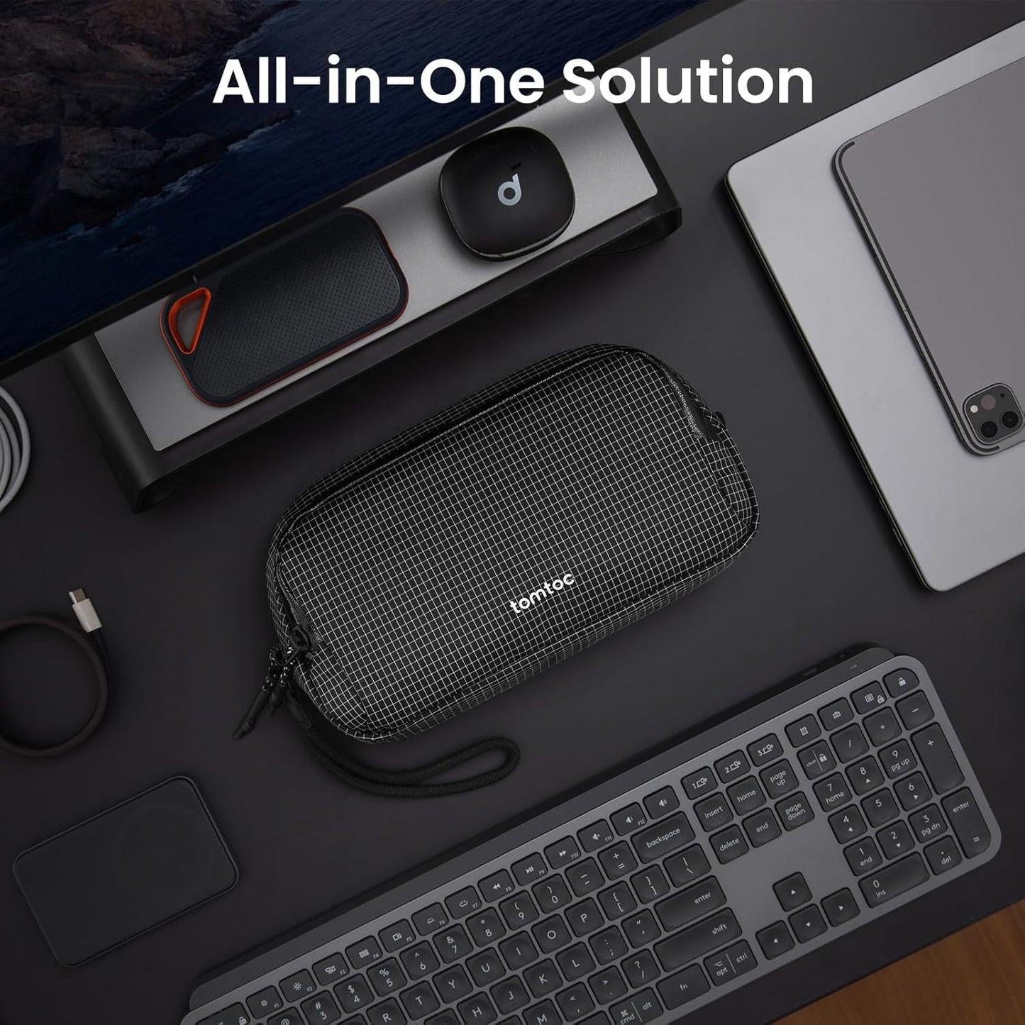 tomtoc Electronic Organizer Travel Case Performance, Water Resistant Dual Compartment Cable Organization Storage Bag for Charger, Cord, Phone, Hard Drive, Power Bank, Accessories Travel Essentials