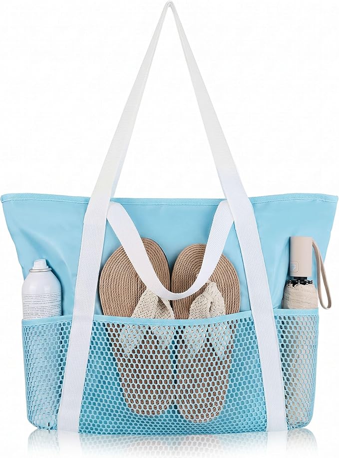 HOMESPON Beach Bag Large Waterproof Sandproof Tote for Women with Zipper and Mesh Pockets