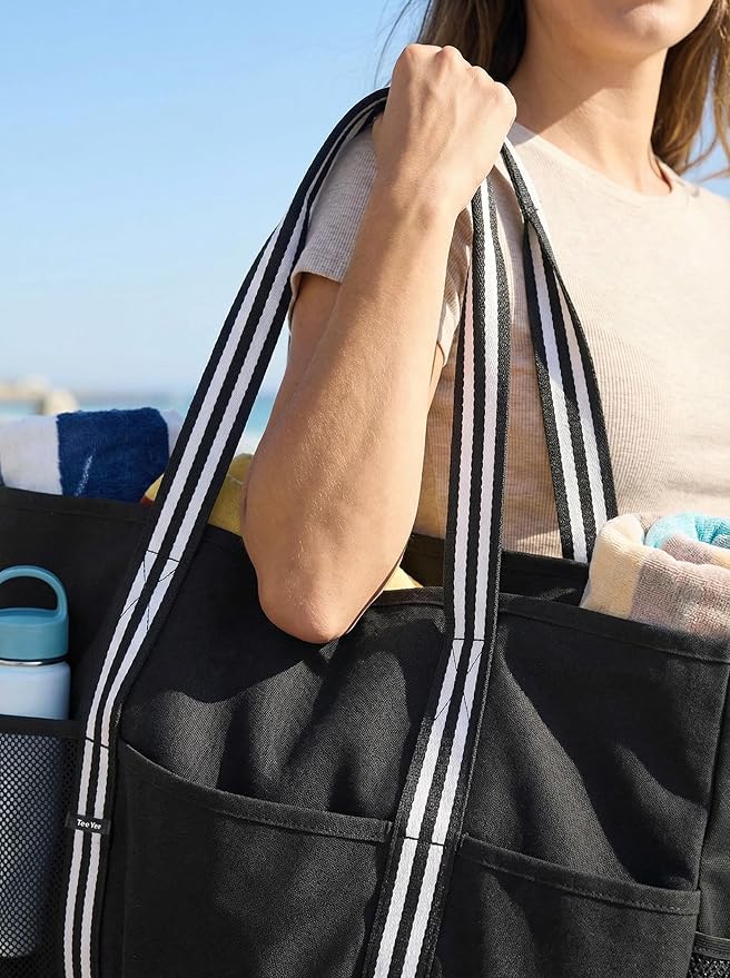 TeeYee 35L Large Beach Waterproof Tote Bag for Family Tote Bag with Zipper for Vacation Pool Bag Beach Accessories | Unisex Design, Oxford PVC fabric, Extra large shopper, Gym travel bag, Multi compartments