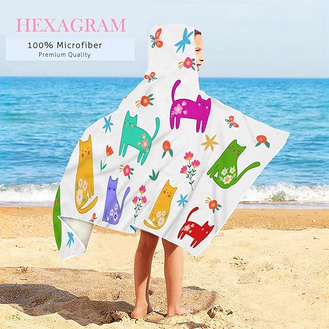 Bonsai Tree Summer Bright Hooded Beach Towel, Cat Lover Kids Poncho Towel for Boys Girls, Quick Dry 30''x50” Bath Towel for Pool Swiming Boys Gifts