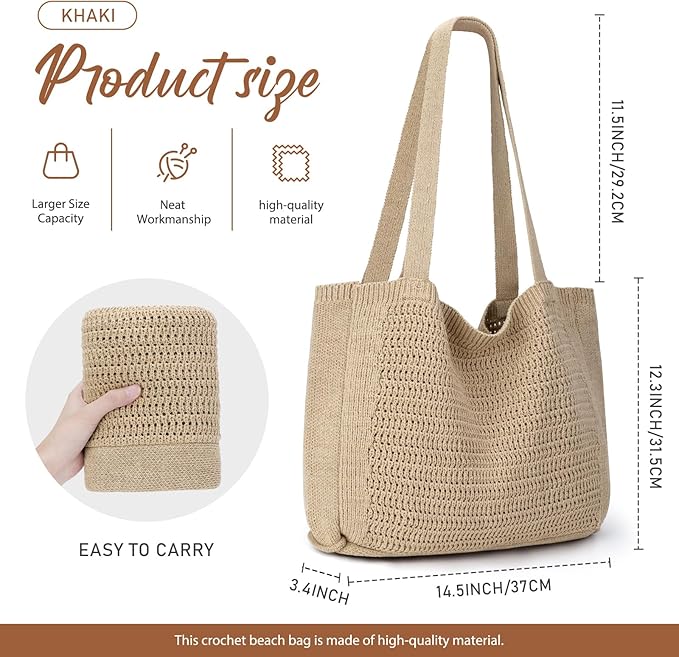 hatisan Crochet Bags for Women - Summer Beach Tote, Aesthetic Hippie Knit Bag