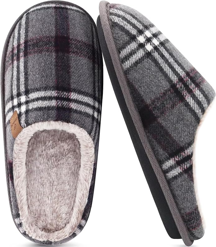 COFACE Mens Cozy Memory Foam Scuff Slippers Casual Slip On Warm House Shoes Indoor/Outdoor Sandal Slippers With Arch Support Rubber Sole Size 7-15