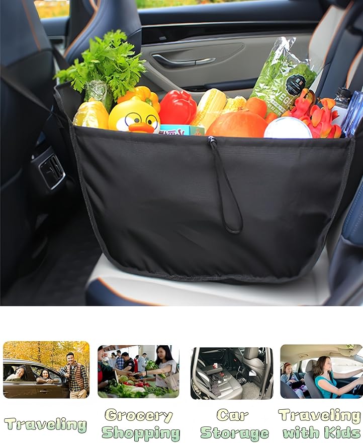1 Pcs Large Capacity Car Seat Travel Bag, Back Seat Car Organizer, Car Seat Organizer Backseat, Portable Foldable Storage Bag, Reusable Drawstring Trunk Organizer for Driver & Travel