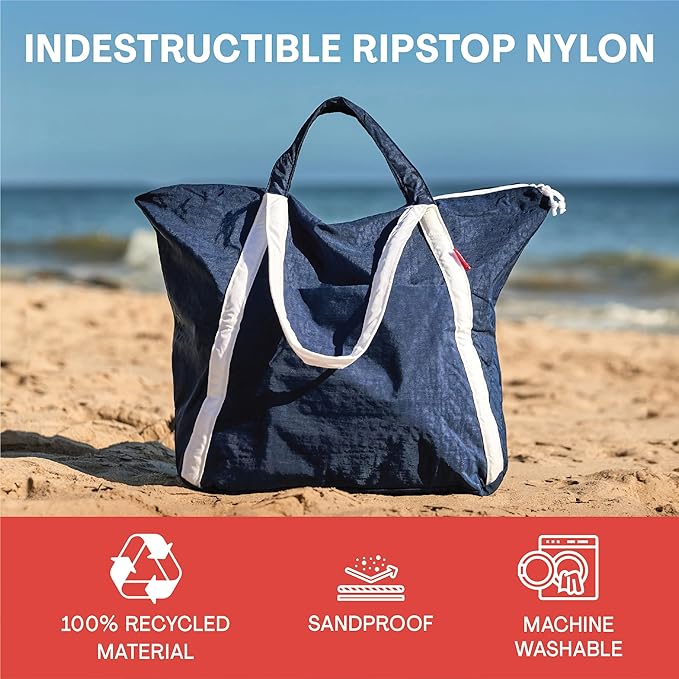 Bodysurf Beach Bags Waterproof Sandproof - Packable Foldable Nylon Zipper Tote Bag for Travel Lightweight, Pool, Boat, Cruise