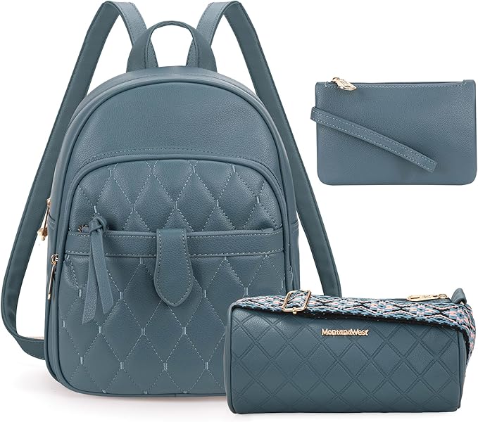 Montana West 3Pcs Anti Theft Backpack Purse for Women Small Quilted Backpack Set