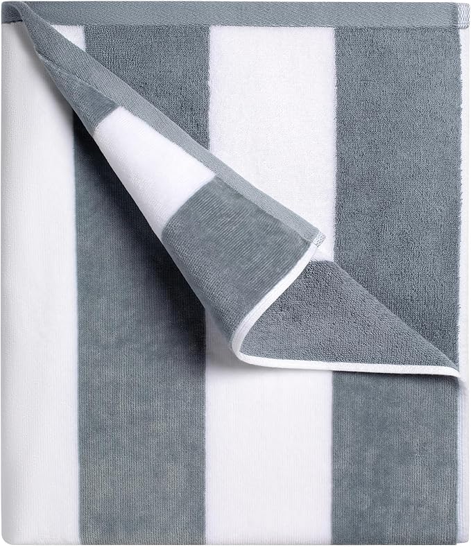 cabanana Large Oversized Beach Towel - 35 x 70 Inch Cotton Pool Towel, Gray Striped Soft Cabana Swim Towel