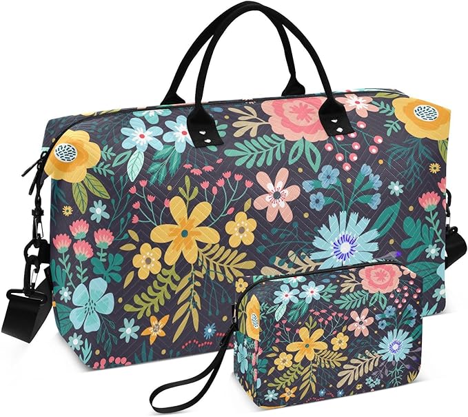 Flower Quilted Travel Bags Weekender Duffle Bags With Toiletry Bag Carry on Overnight Duffels Yoga Gym Bag for Airplanes Business Sports