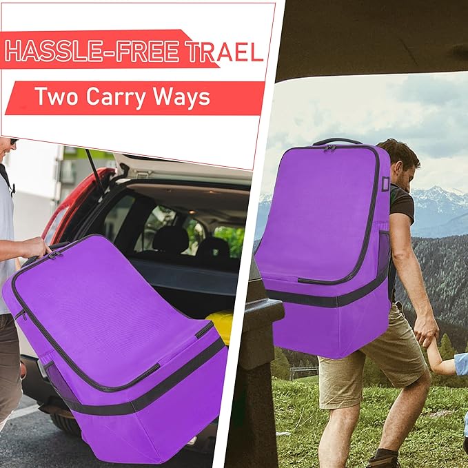 Padded Car Seat Travel Bag for Airplane, Heavy Duty Car Seat Bag for Air Travel Gate Check Carseat Carrier Bag with Shoulder Strap, Fits Most Baby & Infant Car Seats (Purple)