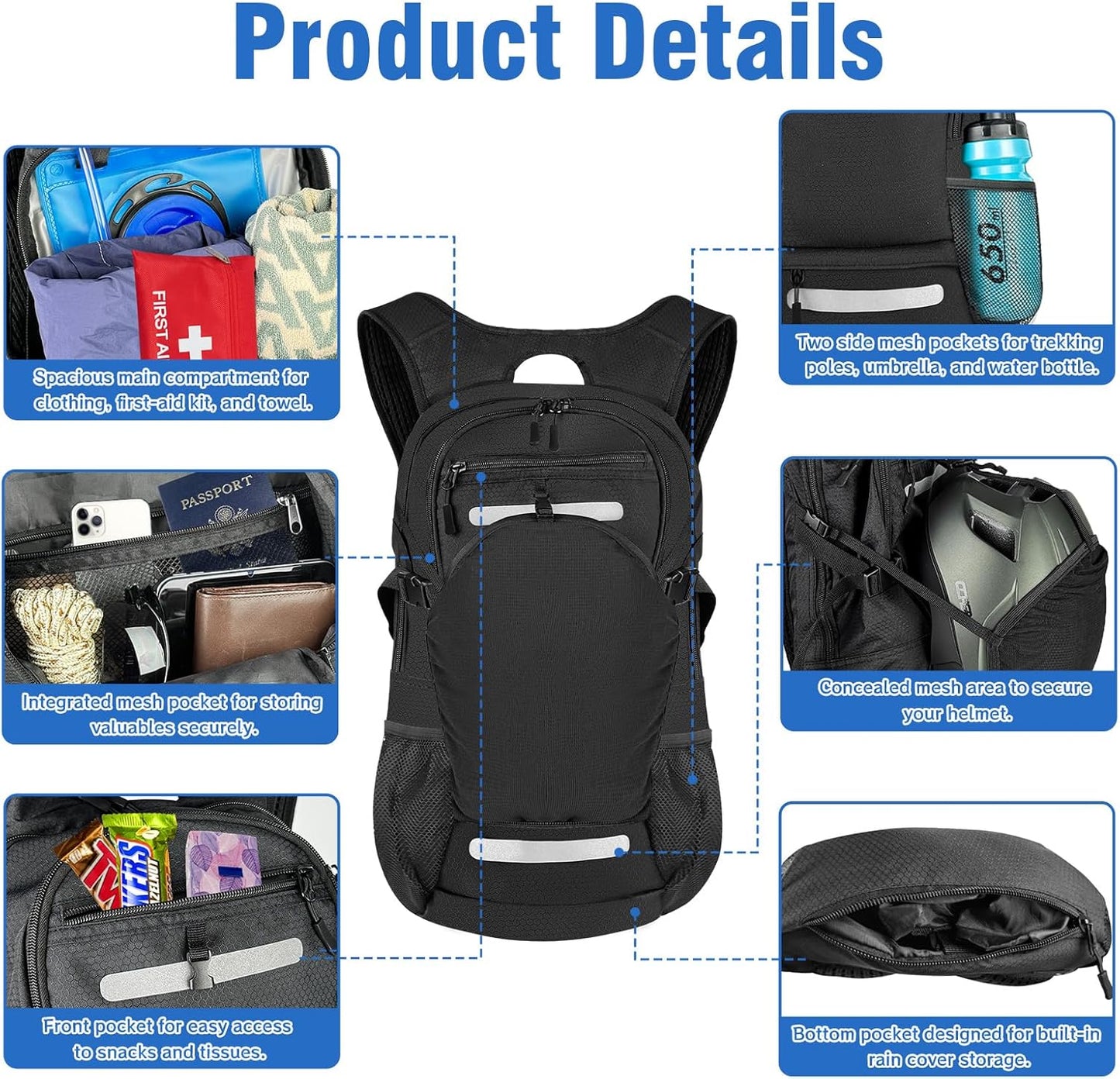 Zavothy 18L Multipurpose Hiking Backpack with 3L Water Bladder – Durable Hydration Backpack with Insulated Bladder Compartment, Hidden Helmet Holder & Rain Cover – for Hiking, Commuting, and Camping