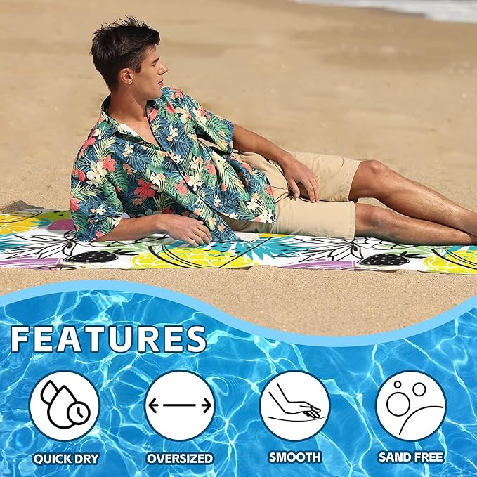 Strawberry Microfiber Beach Towels,Tropical Abstract Pineapple Strawberry and Orange Oversized Absorbent Bath Towels,Soft Quick Dry Thin Camping Towel for Adults Women Men,29.5"×59"