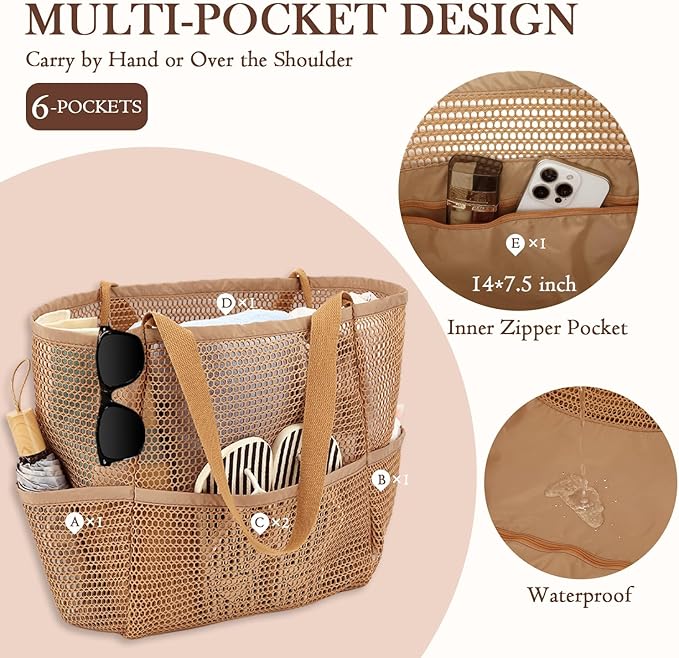 Fammart Mesh Beach Bag for Women, Summer Straw Tote Hobo Pool Bags with Zipper Pocket, Travel Vacation Cruise Essentials 2026