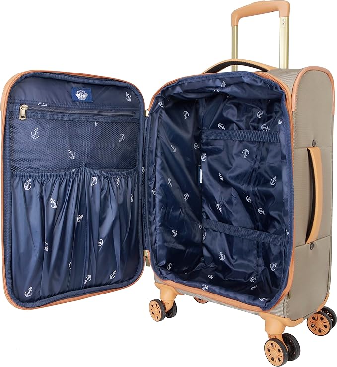 Dockers Seahorse Softside Expandable 8-Wheel Spinner Travel Checked Luggage, 28-Inch, New British Khaki
