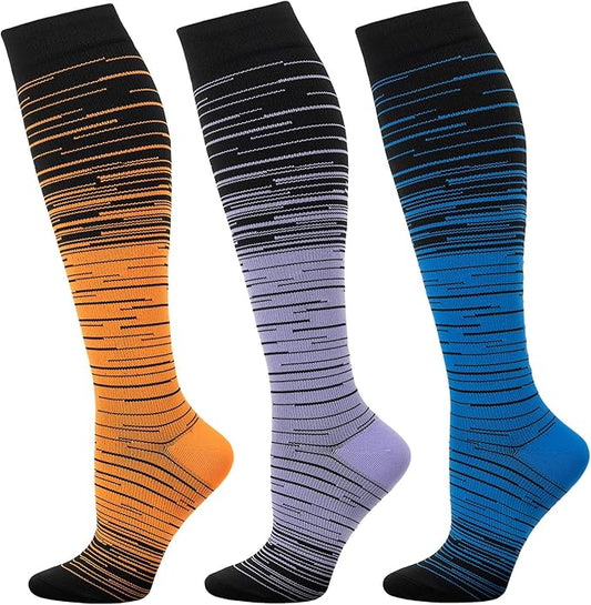 fenglaoda 3 Pairs Compression Socks for Women & Men Knee High Nurse Pregnant Cute Medical Running Travel Athletic