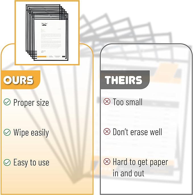 Mr. Pen - Dry Erase Pockets, 6 Pack, 10.2 x 14 Inches, Black, Reusable Plastic Sleeves for Paper, Clear Shop Ticket Holders