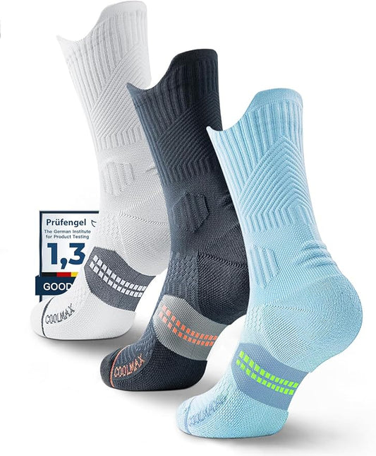 Compression Running Socks, Bamboo Viscose Coolmax Moisture-Wicking Anti-Blister Athletic Hiking Workout Gym Padded