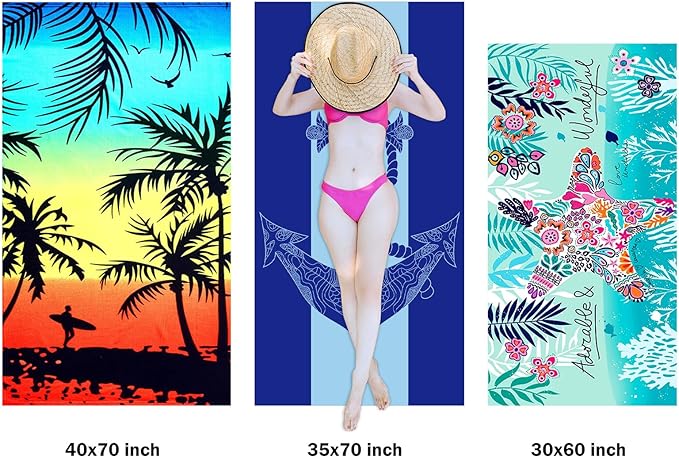 cabanana Sand Free Beach Towel - Large Oversized Beach Towel Sandproof 70x35 Big Microfiber Quick Dry Pool Towel, Thin Lightweight Compact for Travel Swimming Bath for Adults Women Men (Anchor)