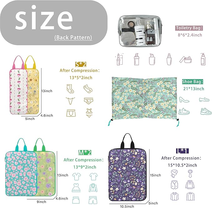 7 Pcs Compression Packing Cubes Travel for Suitcases, Luggage Organizer Lightweight Storage Bags Set for Backpack Travel- Packaging Cubes for Carry-Ons and Storage