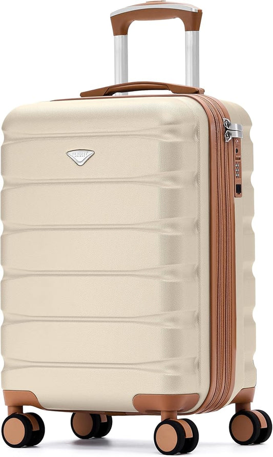 Flight Knight 21.5x15.5x9 Expandable Carry On Suitcase Hardside TSA Lock & USB C Port Lightweight Luggage Silent Double Spinner Wheels Maximum Canada Air Overhead Bag Airlines Approved Cream