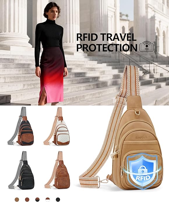 Anti Theft Crossbody Bags for Women, RFID Vegan Leather Sling Purse, Travel Chest Bag & Fanny Pack