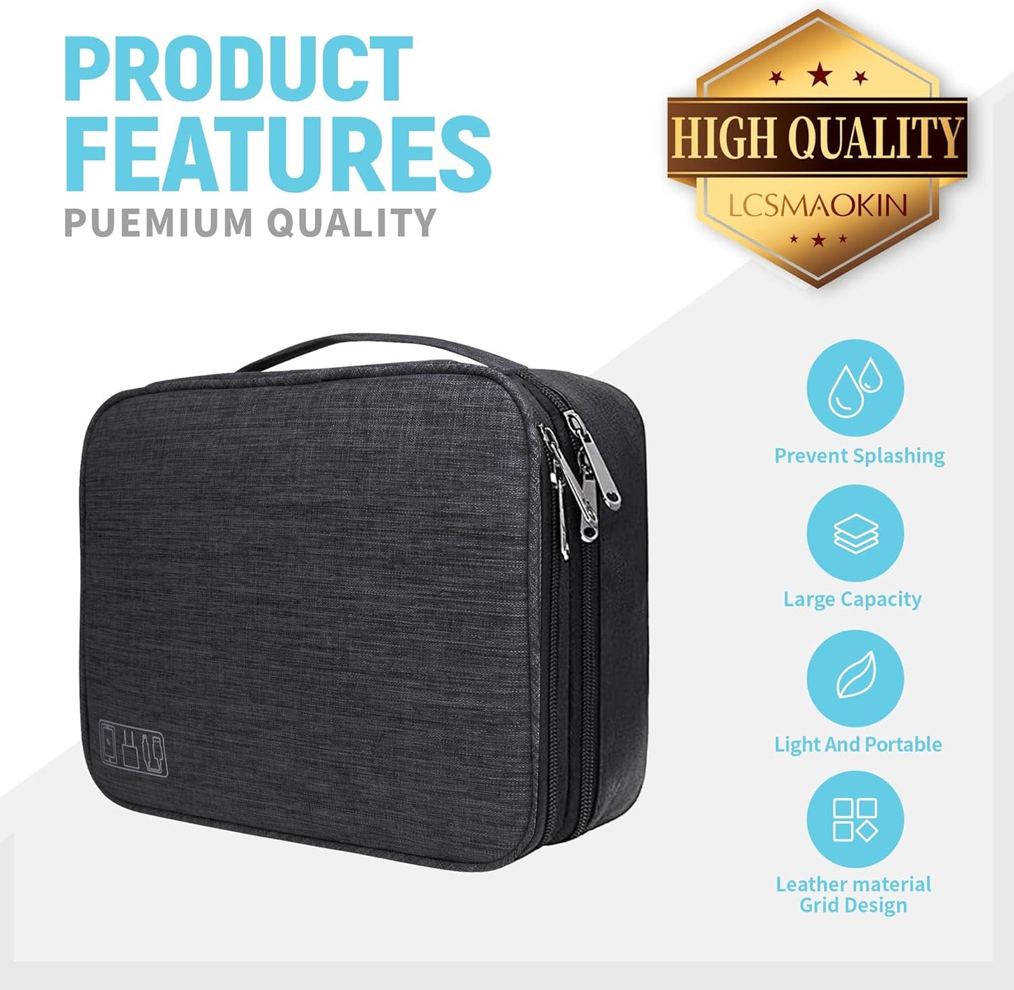 Electronics Travel Organizer,Large Double Layer Portable Waterproof Travel Organizer Bag for Charging Cable Storage,Ipad,Power Bank,Hard Drive etc,for Travel,Business,5pcs Cable Ties-Black