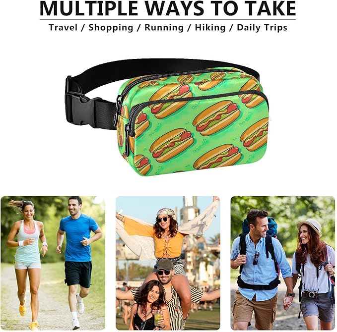 Funny Hot Dog Fanny Pack for Women Men Water Resistant Fashion Waist Packs with Adjustable Strap Belt Bag for Travel Workout Jogging Hiking 21220327