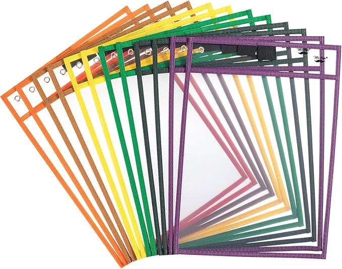 Mr. Pen Dry Erase Pocket Sleeves, 12 pcs, Plastic, 10 x 14 inches, Assorted Colors, Reusable, Wipe-Off, Perfect for Classrooms, Offices, Home Learning