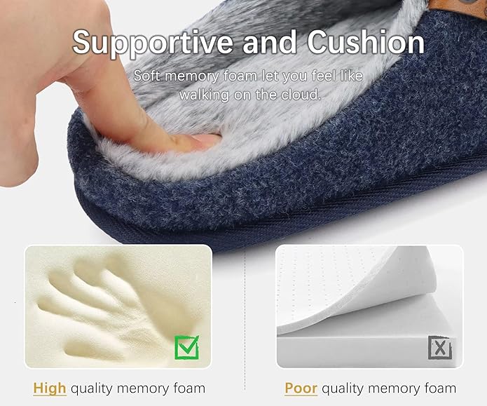 ONCAI Men's House Slippers Memory Foam Slip-On Warm Cozy Scuff Home Bedroom Shoes with Indoor/Outdoor Rubber Soles US Size 7-15