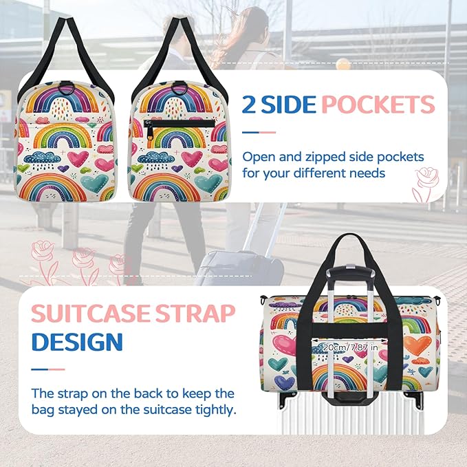 Rainbow Travel Duffle Bag for Women Men, Overnight Weekender Bag, Carry on Tote for Sport Gym