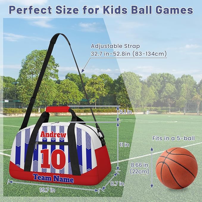 Basketball Soccer Gifts for Boys Girls - Custom Sports Duffle Bag, Personalized Name & Team Bag, Water-Resistant Gym Bag for Basketball, Soccer, Volleyball | Y-Navy Red