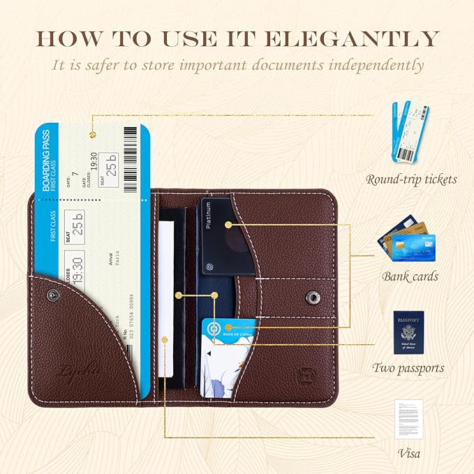 Lychii Passport Holder, Slim Passport Cover Travel Wallet with RFID Blocking, PU Leather Protector Pouch Protective Case for Passports, Boarding Pass, ID Cards
