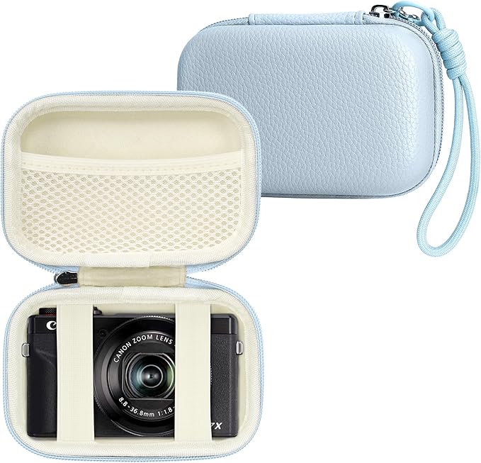 Digital Camera Case Compatible with Canon Powershot G7X Mark II & III/ SX740/ Sony ZV-1/ RX100 VII, Compact Travel Point & Shoot 4K Vlog Cameras Storage Holder with Lanyard (Blue)