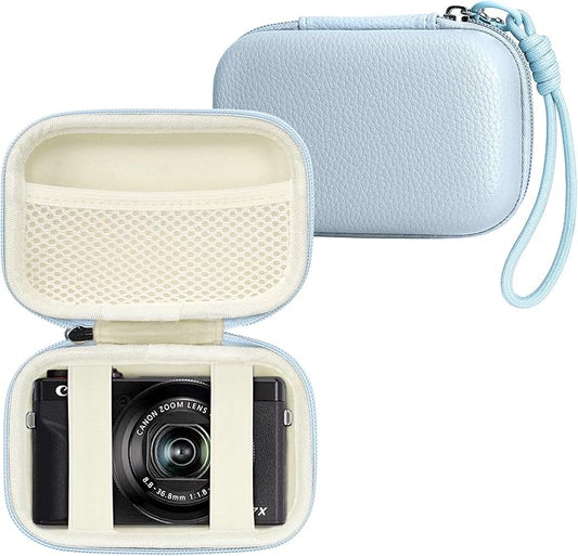 Digital Camera Case Compatible with Canon Powershot G7X Mark II & III/ SX740/ Sony ZV-1/ RX100 VII, Compact Travel Point & Shoot 4K Vlog Cameras Storage Holder with Lanyard (Blue)