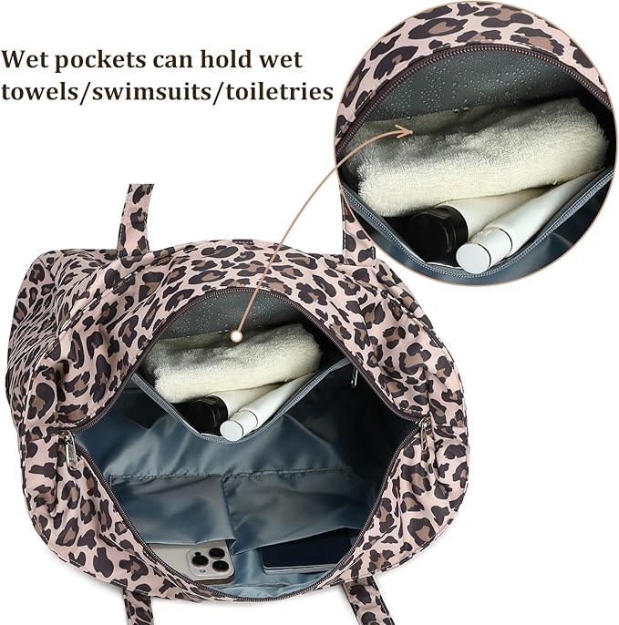 LEDAOU Large Beach Bag Women Waterproof Sandproof Zipper Beach Tote Pool Bag for Swim Gym Grocery Travel with Wet Pocket | Waterproof, Sandproof, Zipper, Pool, Gym, Grocery