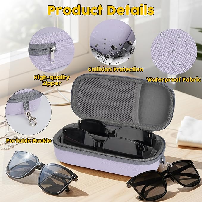 Double Eyeglasses Case,Hard Shell Glasses Case Travel Sunglasses Organizer with Adjustable Slot & Clip for Men Women