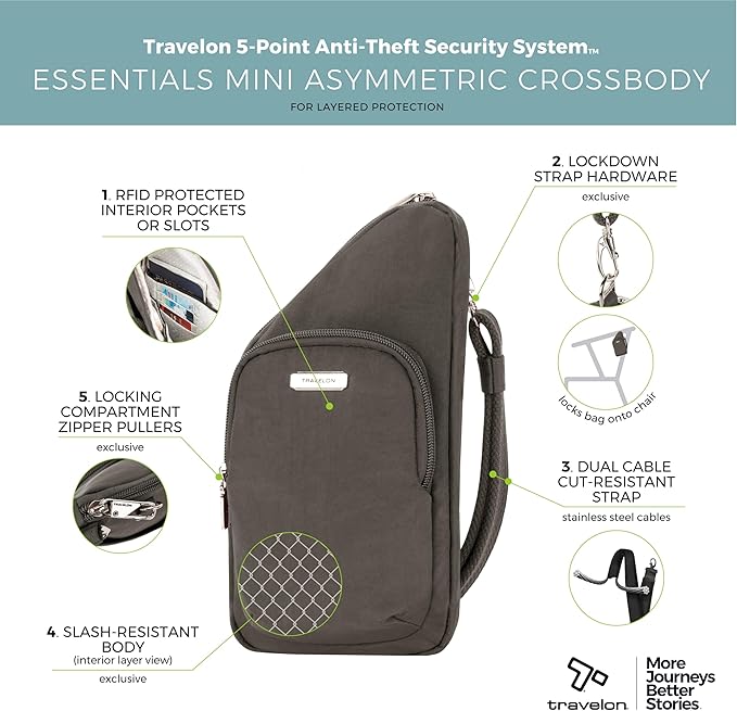 Travelon: Essentials - Anti-Theft - Compact Crossbody Bag - Smoke