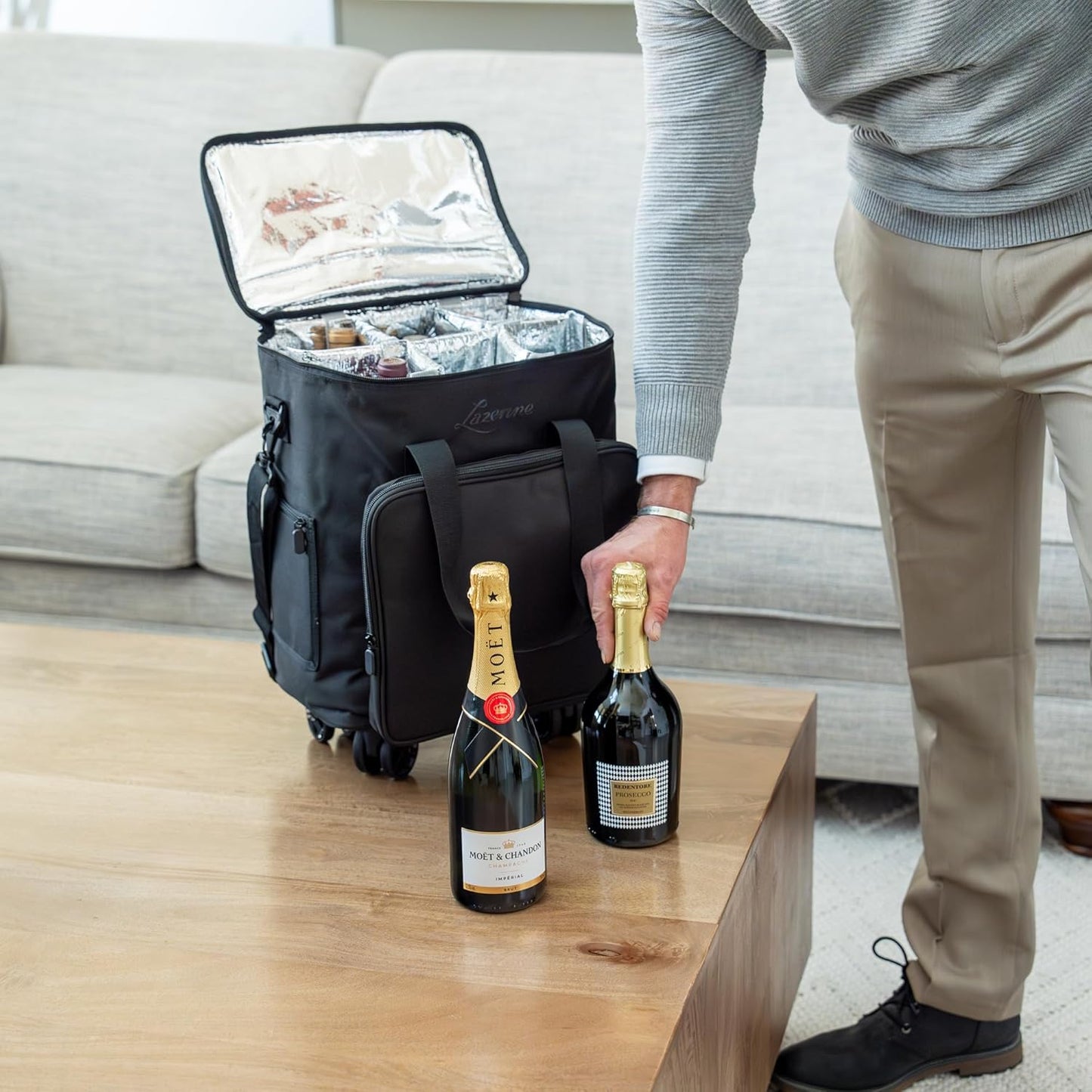 Wine Bags for Travel - 6 Bottle Wine Bag/Wine Carrier - Wine Luggage For Professionals and Consumers. 3-in-1 Wine Tote, Rolling Suitcase and Insulated Cooler Bag with Removable Dividers