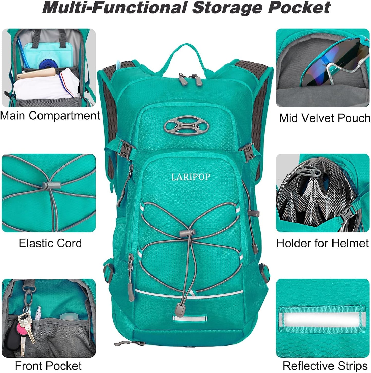 LARIPOP Hydration Backpack, 18L Hiking Backpack with 2L Water Bladder, Lightweight Water Pack for Cycling, Hiking, Biking