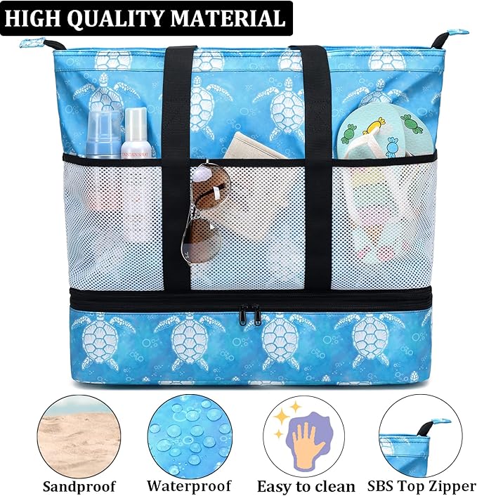 JIANYA Beach Bag Women Waterproof Sandproof Beach Tote Bags with Cooler Top Zipper Large Totes for Pool Travel Daily